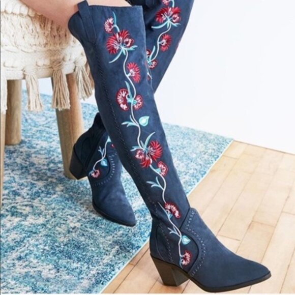 Carlos Santana Alexia Floral Embroidered Over The Knee Boots Size 7.5M - Picture 12 of 12